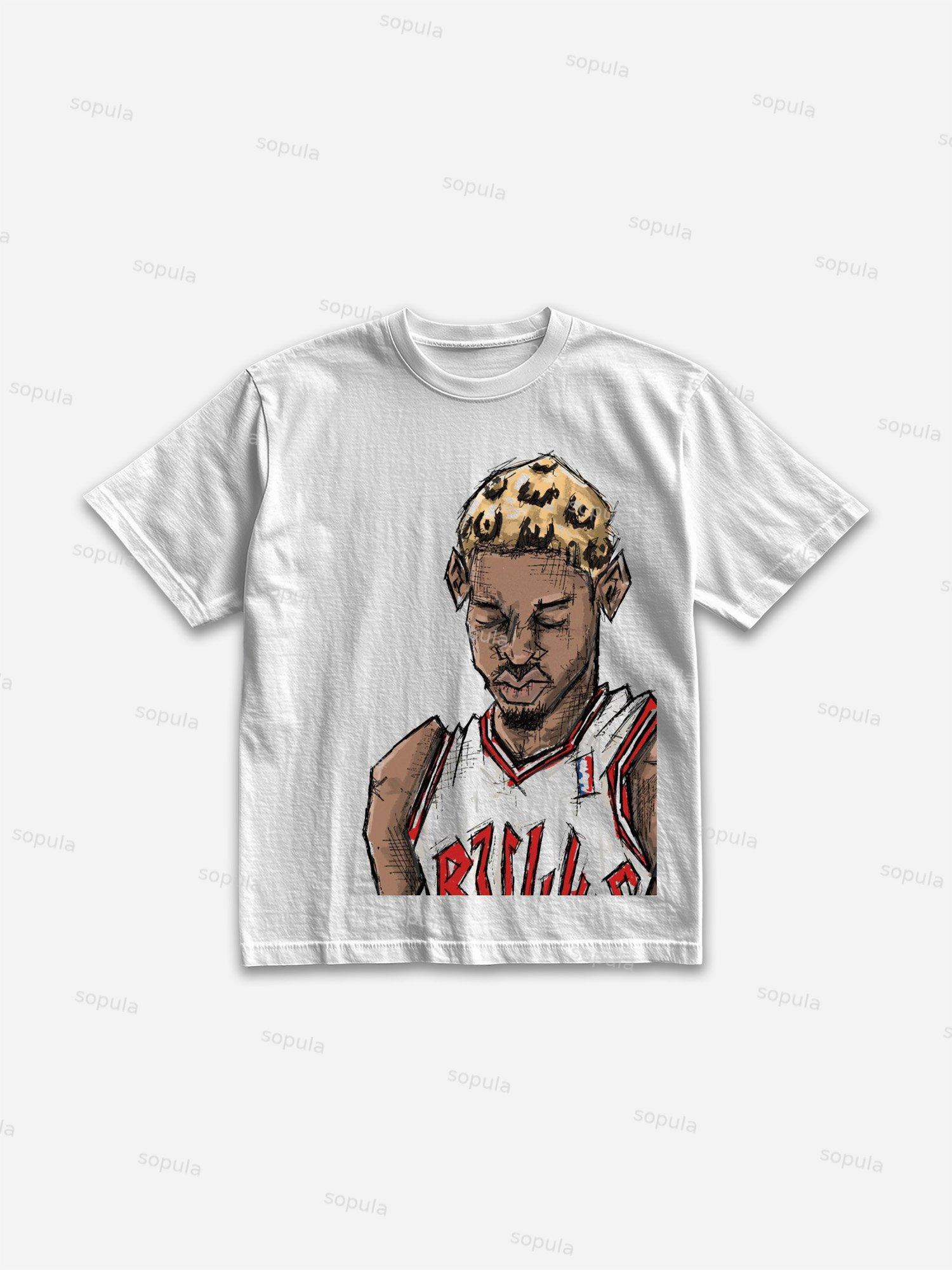 Rodman Cartoon Doodle Graphic Cotton T-shirt Product Image