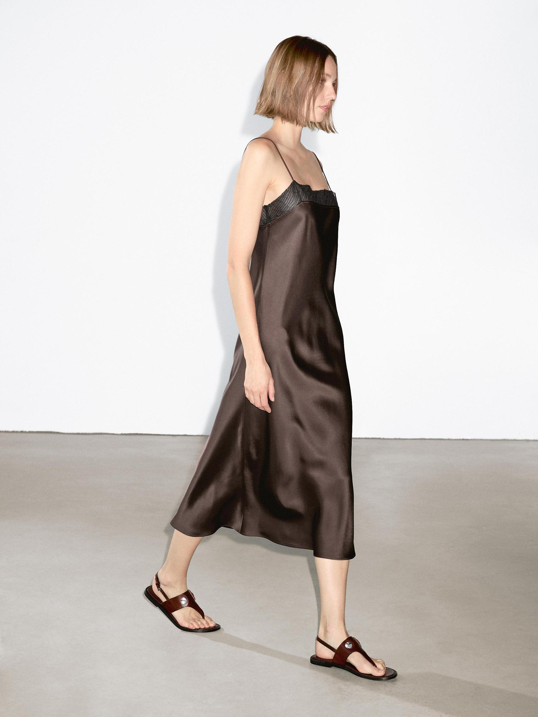 Flowing midi dress with lace detail Product Image