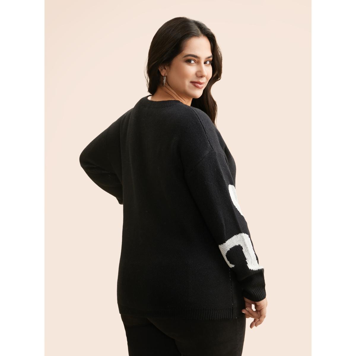 Plus Size Mystic Cat Knit Crew Neck Pullover Black Women Casual Long Sleeve Round Neck Everyday Pullovers BloomChic 30/6X Product Image