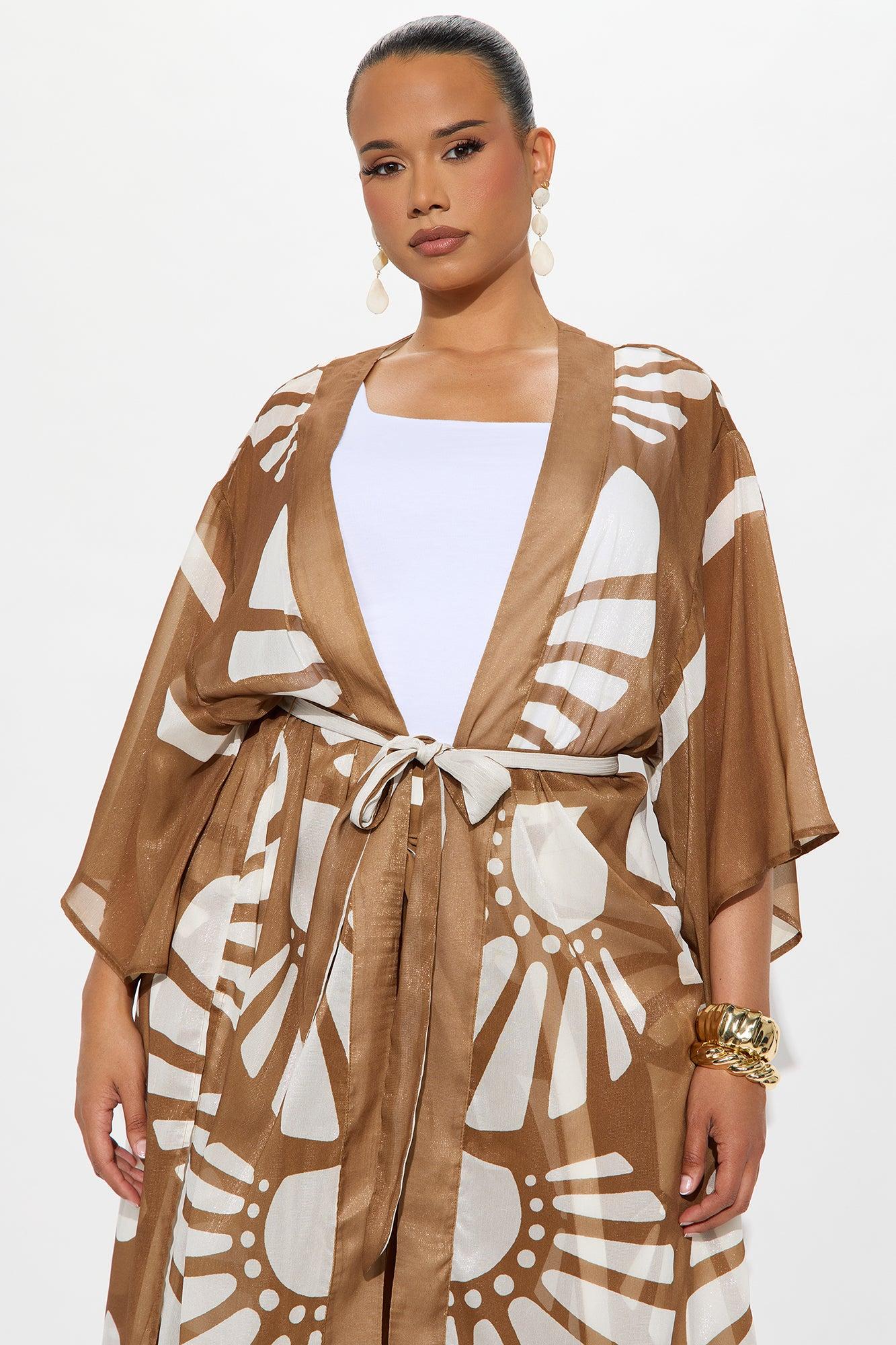 Secret Solace Kimono Pant Set - Brown/combo Product Image