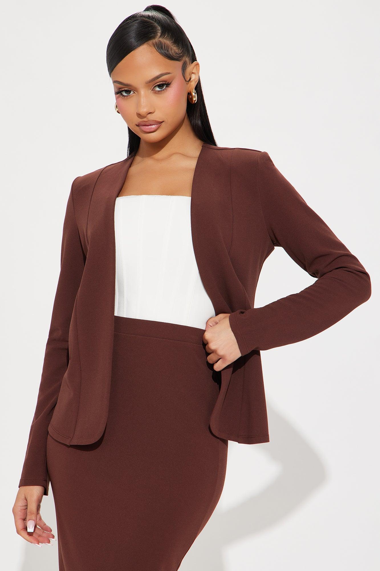 Payin' It Forward Blazer Skirt Set - Chocolate Product Image