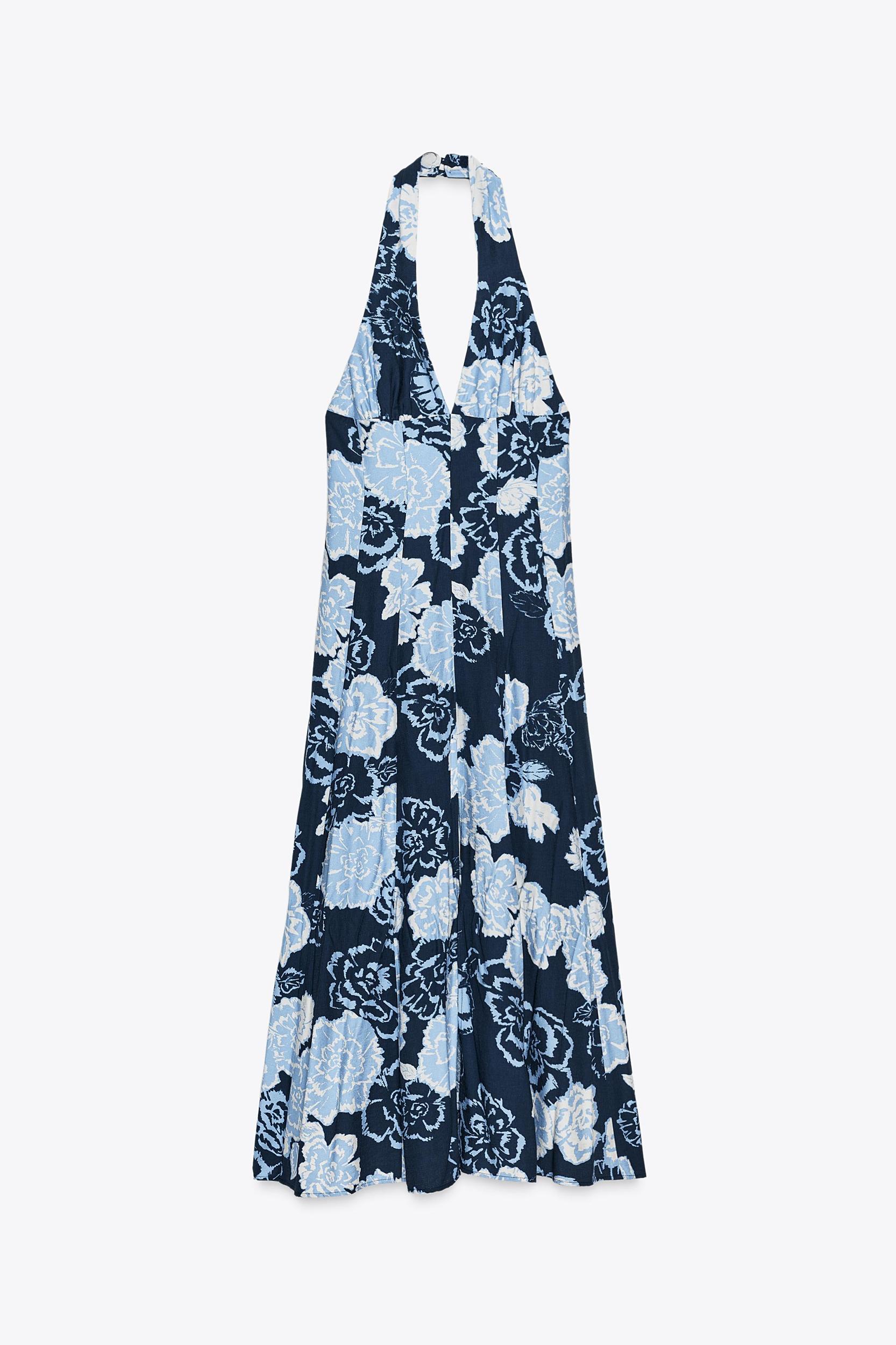 FLORAL PRINT HALTER MIDI DRESS Product Image