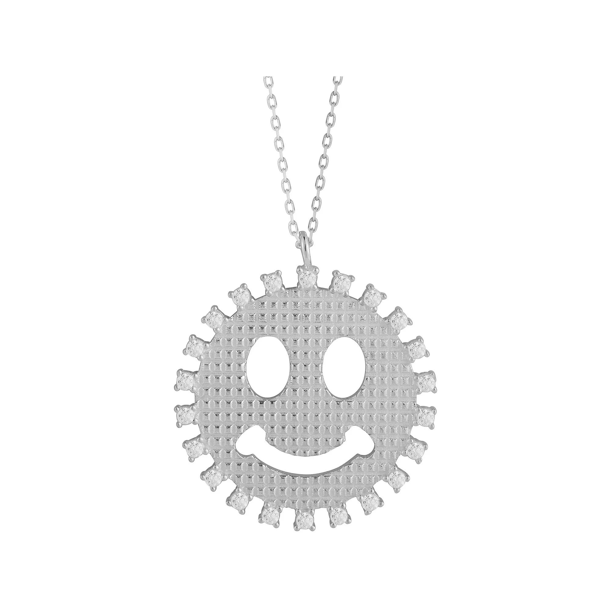 Sunkissed Sterling Cubic Zirconia Smiley Face Medallion Necklace, Women's, Size: 18", Silver Tone Product Image