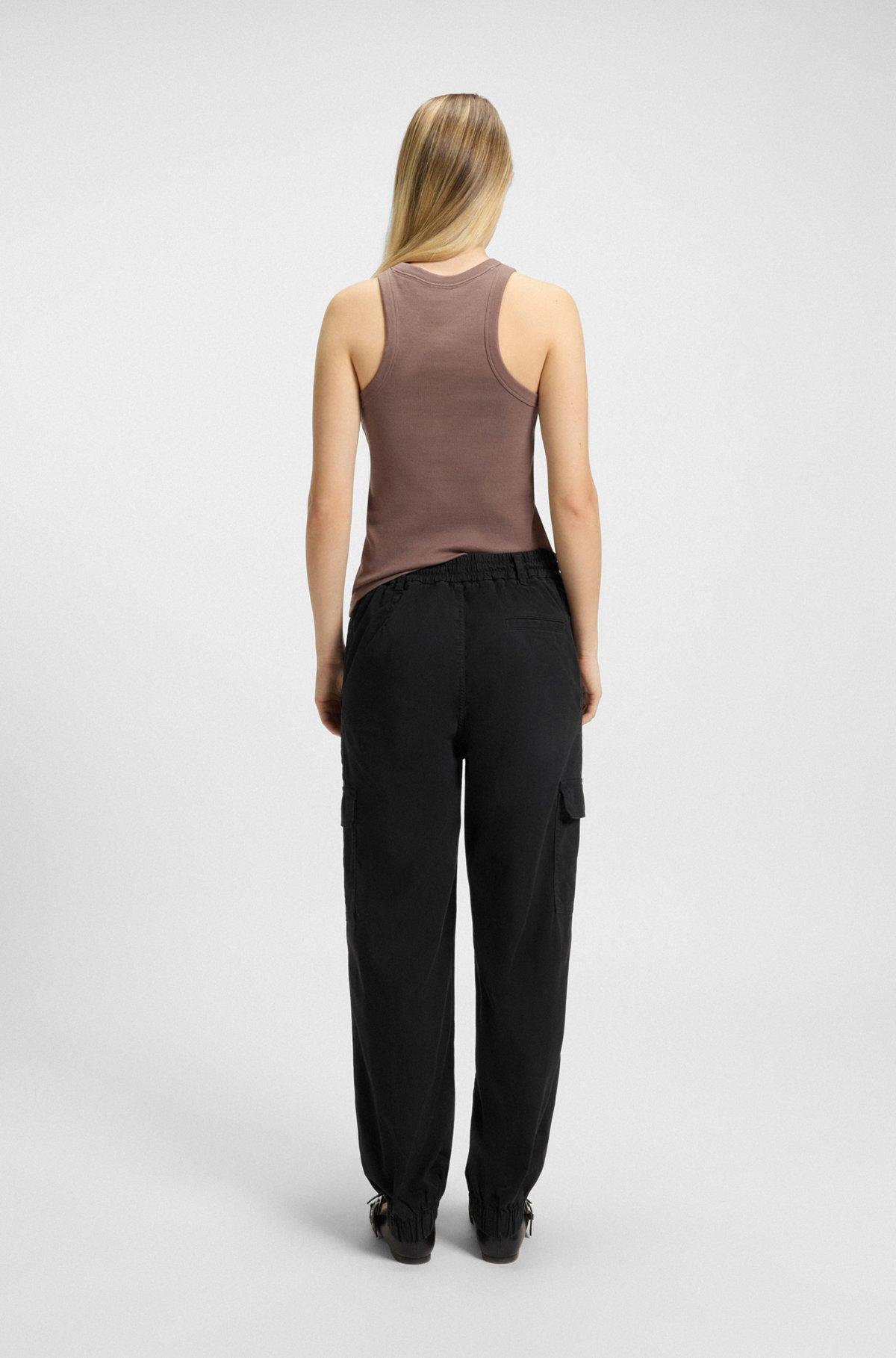 HUGO - Relaxed-fit pants in washed stretch cotton - Black Product Image