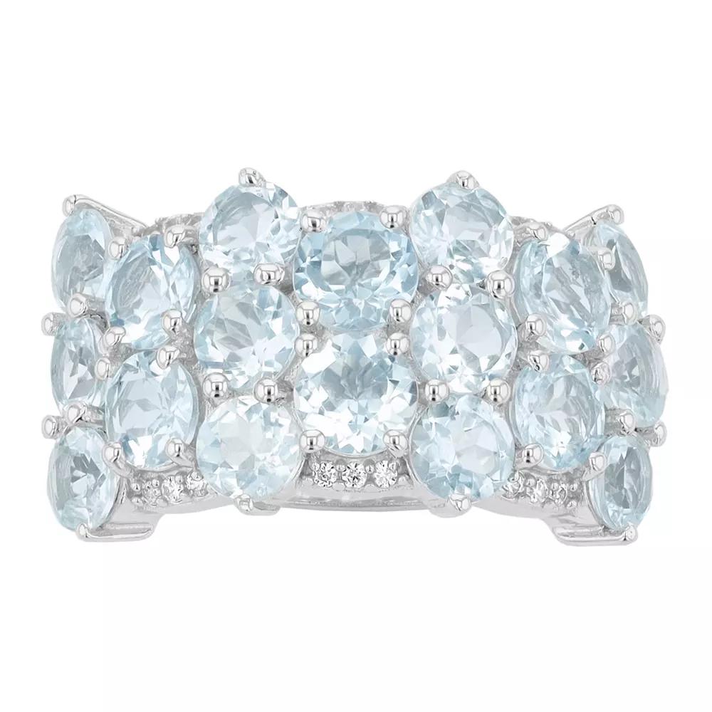 Sterling Silver Genuine Aquamarine & White Cubic Zirconia Accent Cluster Ring, Womens Product Image