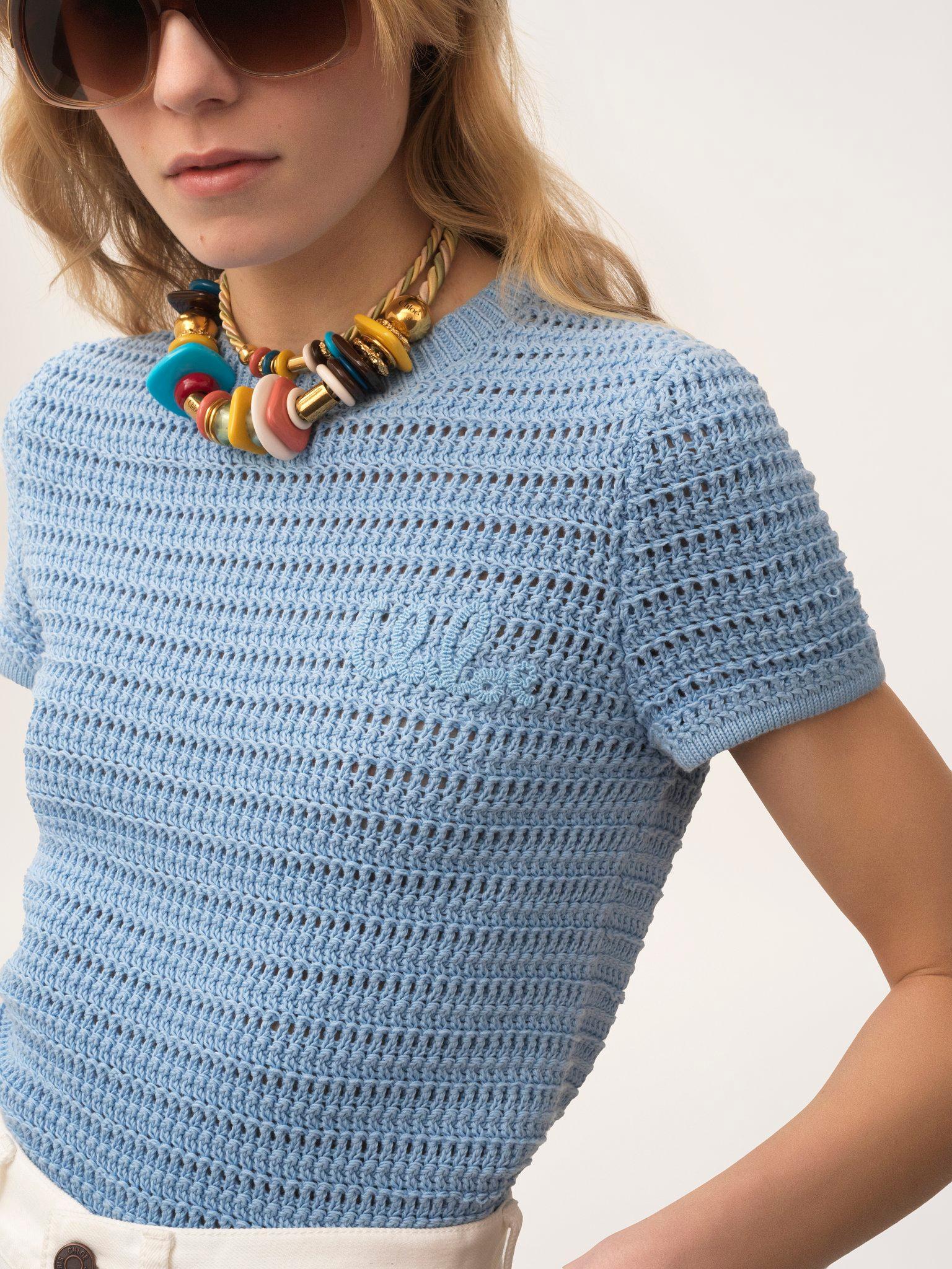 Crew-neck logo top in cotton crochet knit Product Image