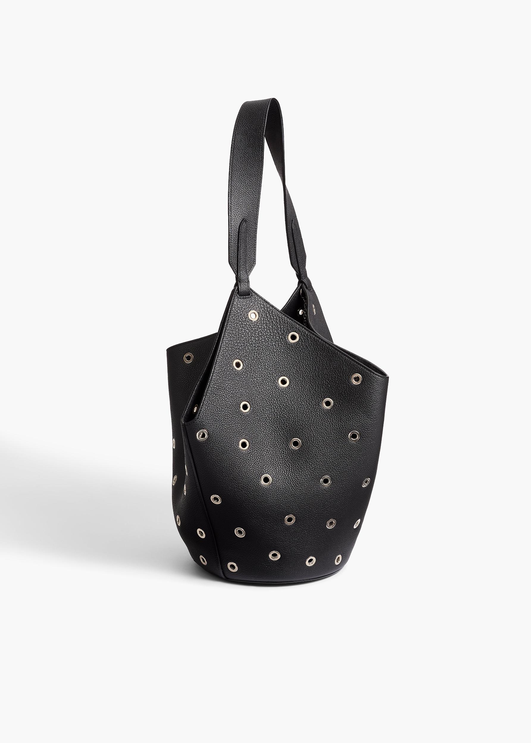 Small Lotus Tote in Black Pebbled Leather with Grommets Product Image