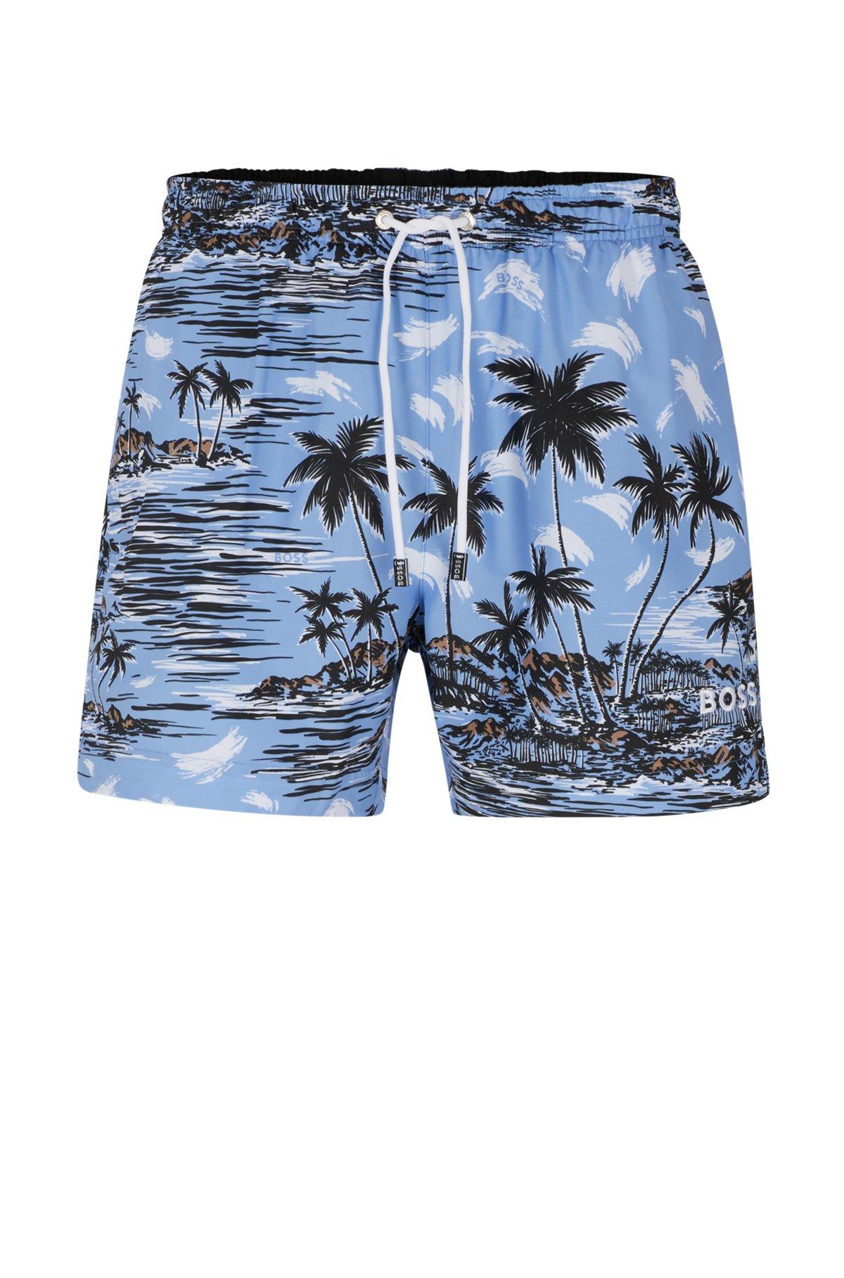 Seasonal-print swim shorts in quick-drying fabric Product Image