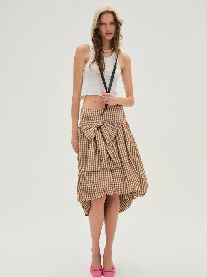 Gingerbread Gingham Midi Skirt — Neutral Product Image