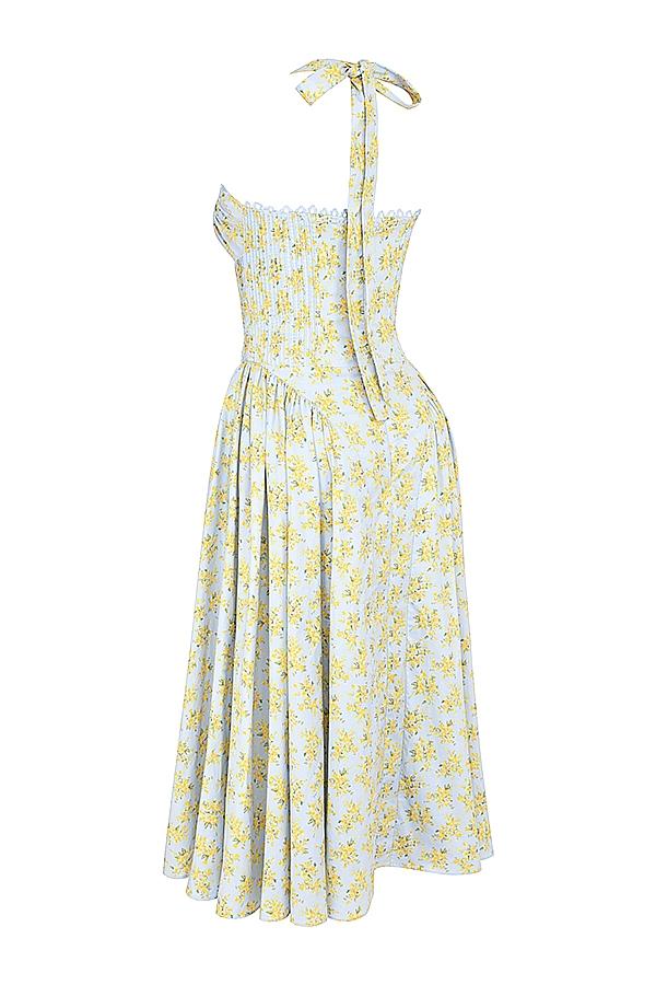 Adabella  soft blue vintage floral print cotton halter sundress Product Image