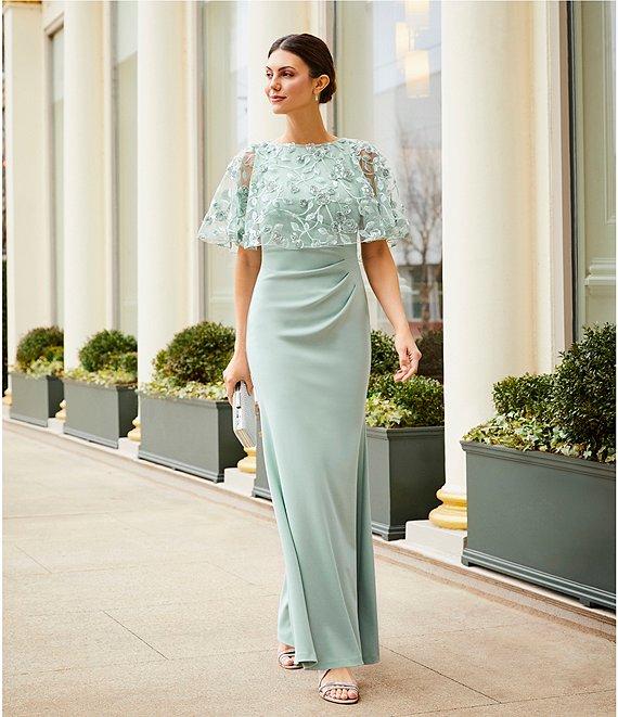 Eliza J Scuba Soutache V-Neck Sleeveless Capelet A-Line Gown Product Image