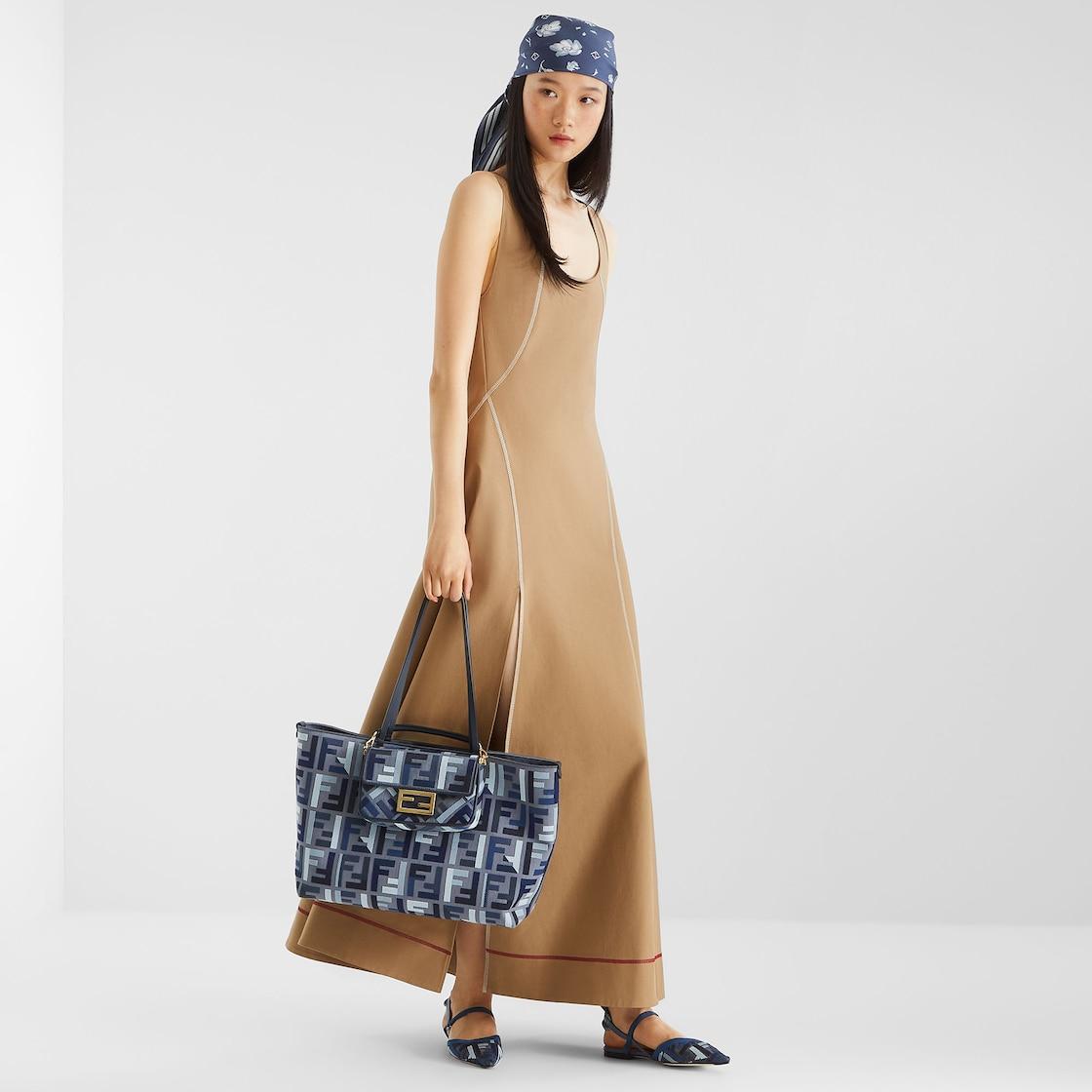 Baguette MiniBlue canvas bag with FF embroidery Product Image