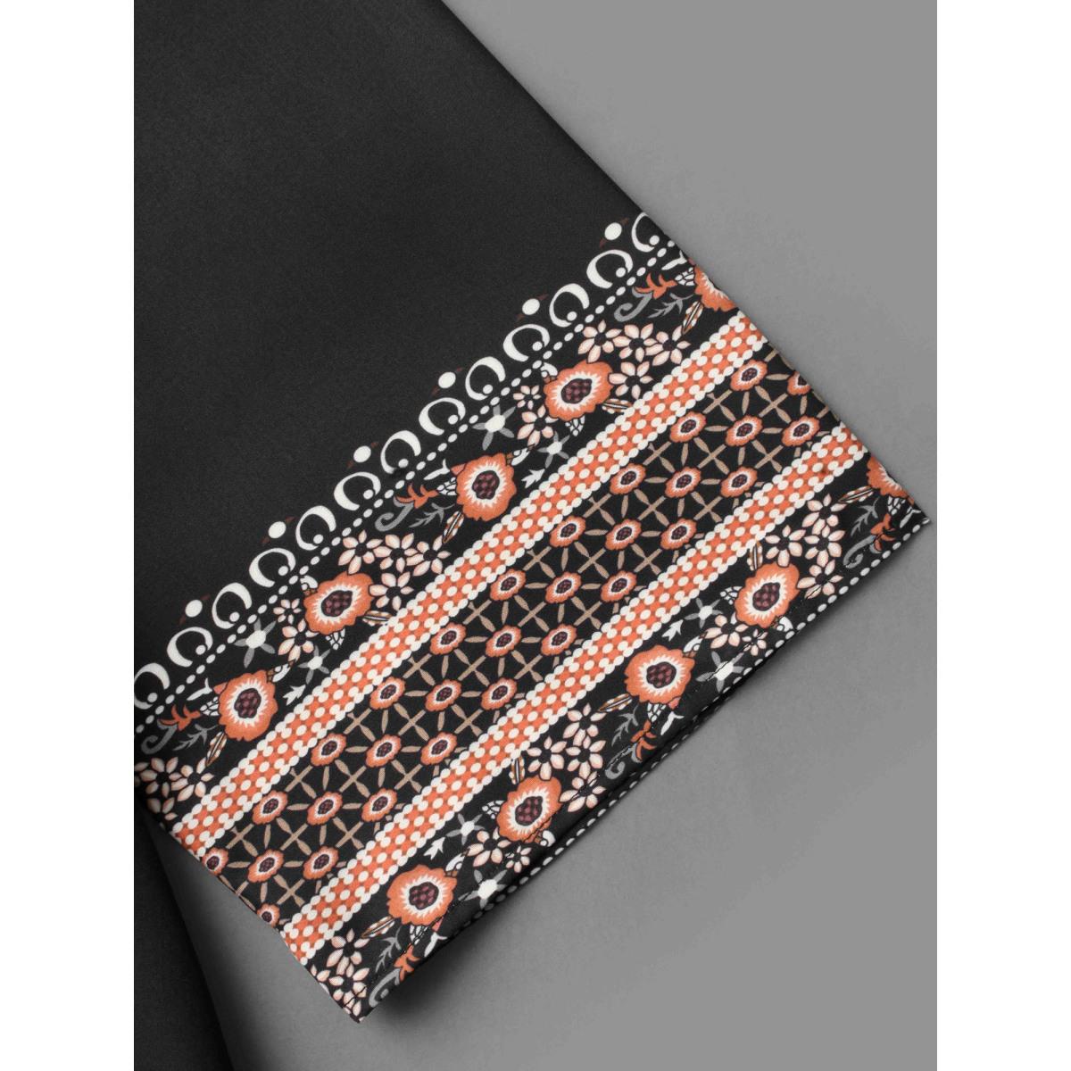 Plus Size Notched Collar Boho Print Pocket Dress BlackFlower Women Resort Non Notched collar Elbow-length sleeve Curvy BloomChic 22-24/3X Product Image