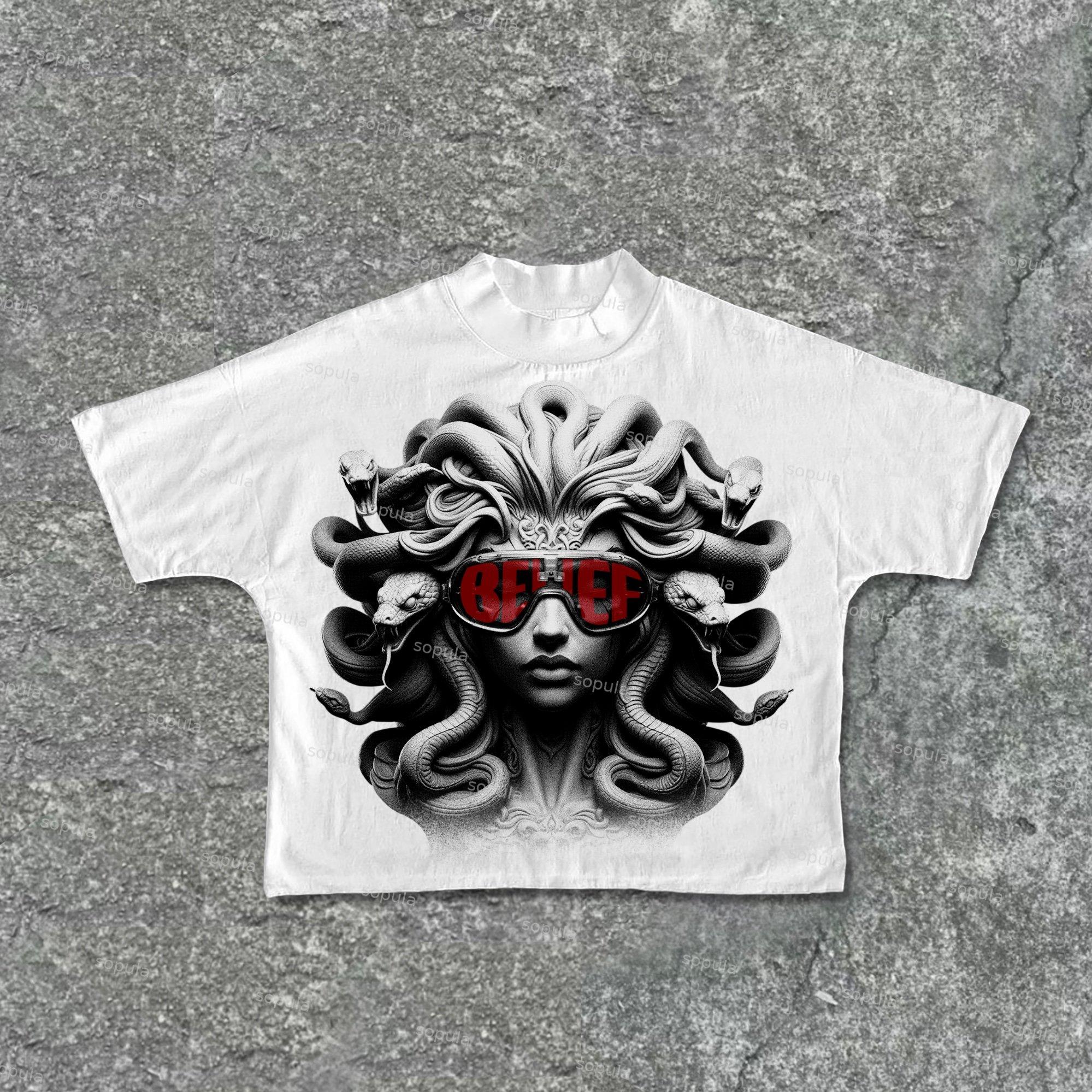 Sopula Medusa Faith Mixed-Colored Retro Graphics Cotton Cropped T-Shirts Product Image