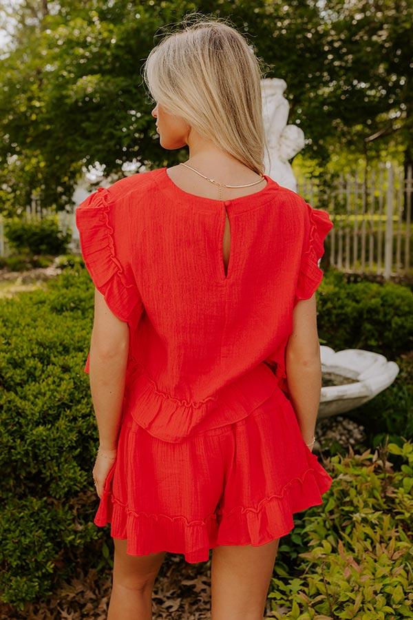 Coastal Muse Gauze Ruffle Top in Red Product Image