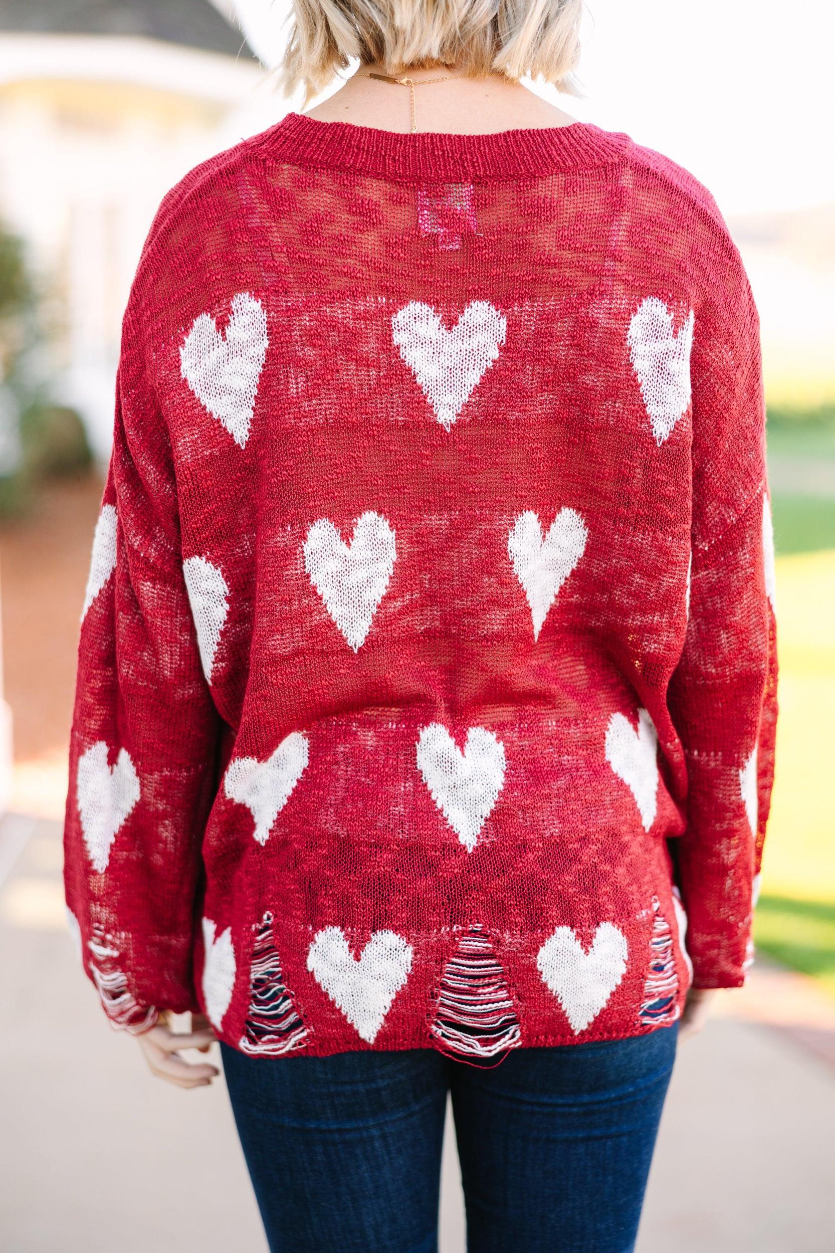 Feeling Like A Queen Red Heart Print Sweater Female Product Image