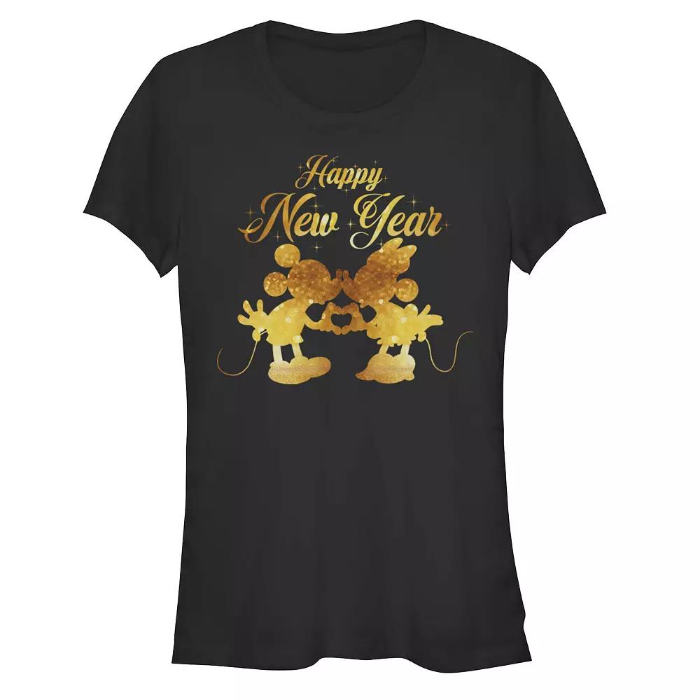 Disney's Mickey Mouse Juniors' Mickey and Minnie Kissing Happy New Year Graphic Tee, Women's,  Product Image
