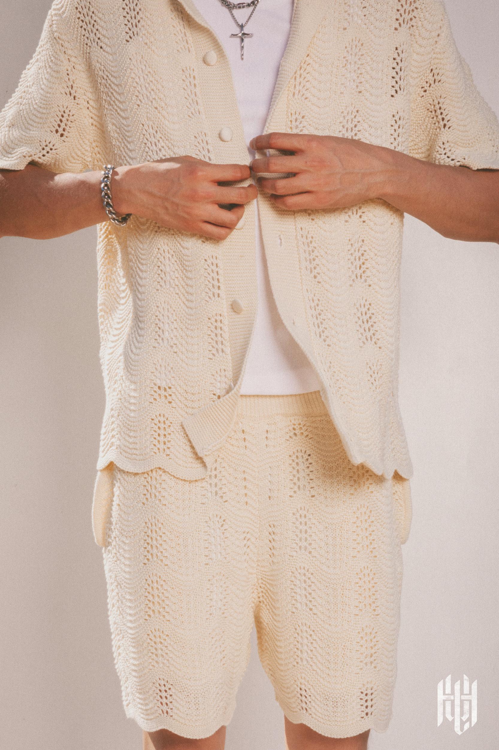 Knitted Wave Shorts - Cream Product Image