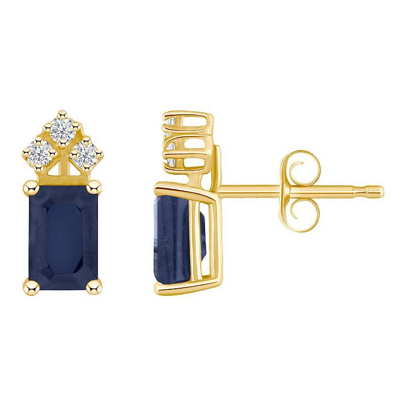 Celebration Gems 14k Gold Emerald Cut Tanzanite & 1/8 Carat T.W. Diamond Stud Earrings, Women's Product Image