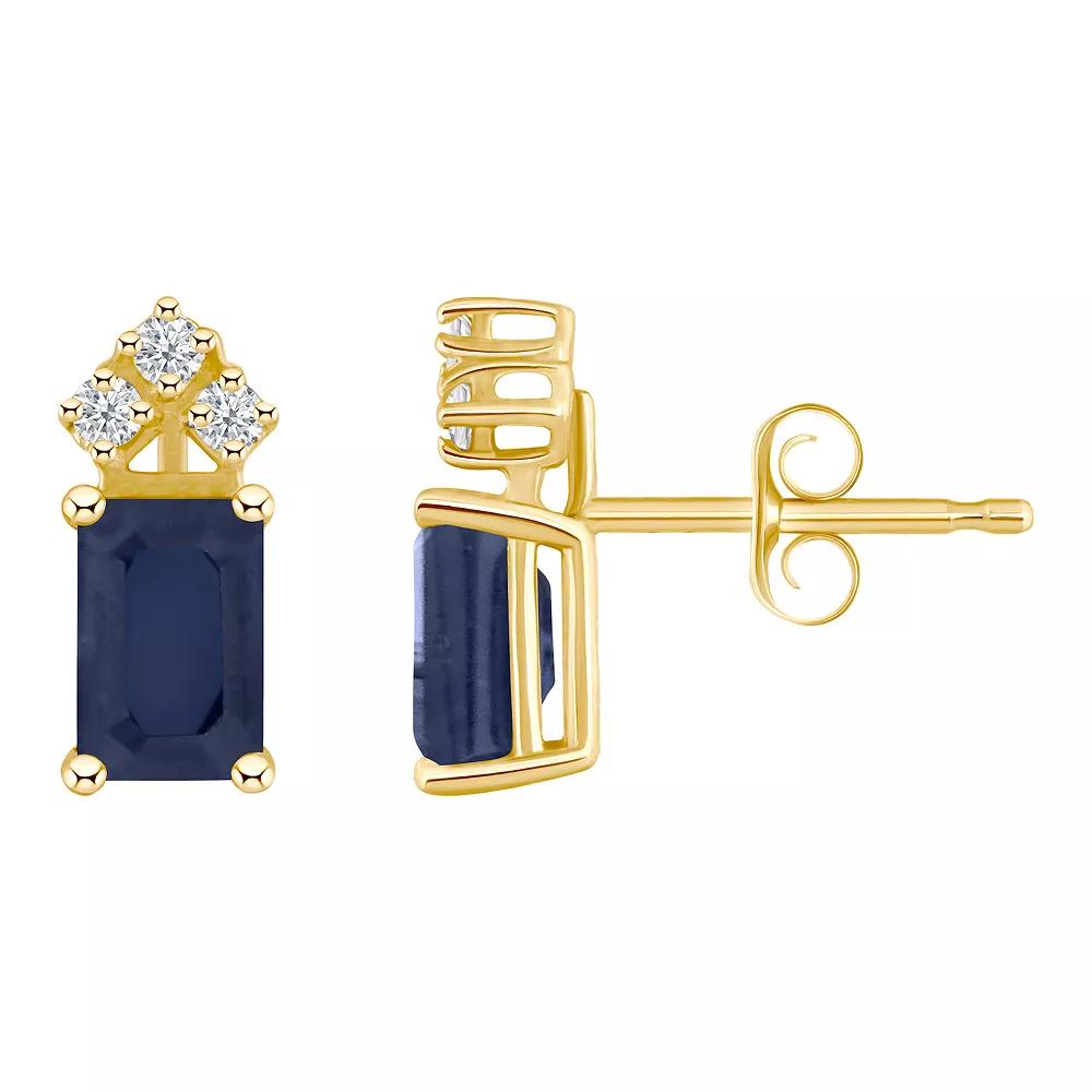 Celebration Gems 14k Gold Emerald Cut Tanzanite & 1/8 Carat T.W. Diamond Stud Earrings, Women's Product Image