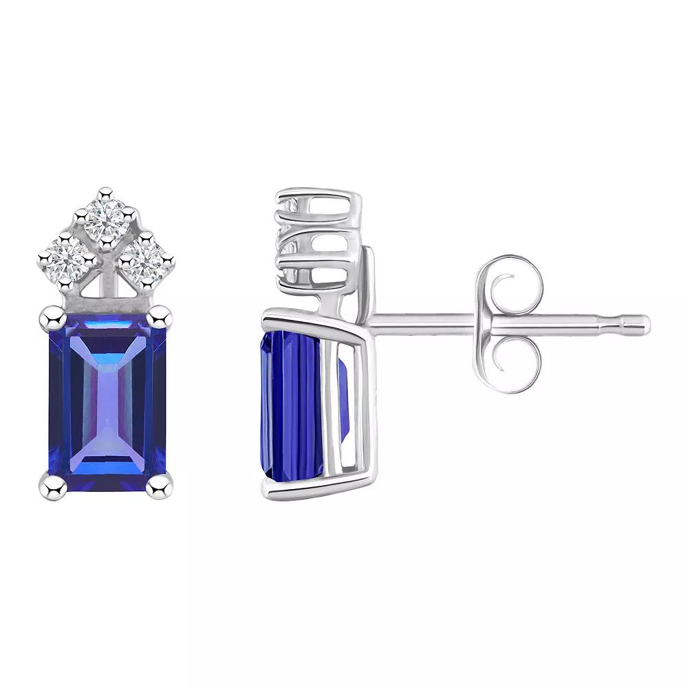 Celebration Gems 14k Gold Emerald Cut Tanzanite & 1/8 Carat T.W. Diamond Stud Earrings, Women's Product Image