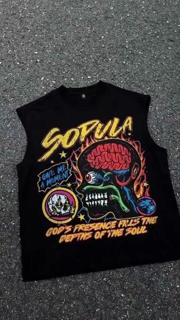 Sopula Men's Burning Soul Graphic Cotton Sleeveless Shirt Tank Tops Product Image