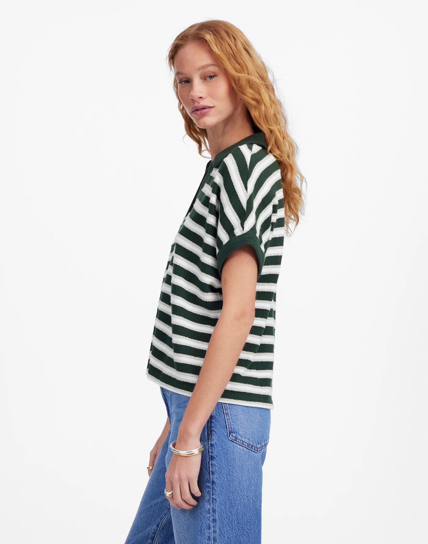 Relaxed V-Neck Polo Shirt in Stripe Product Image