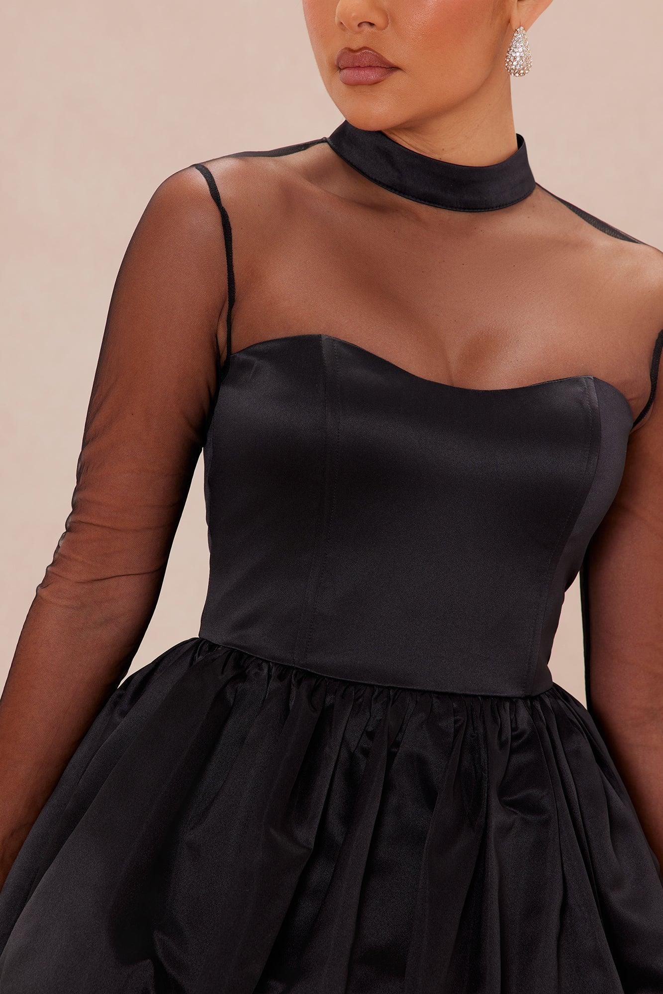 Selma Satin Mini Dress - Black Product Image