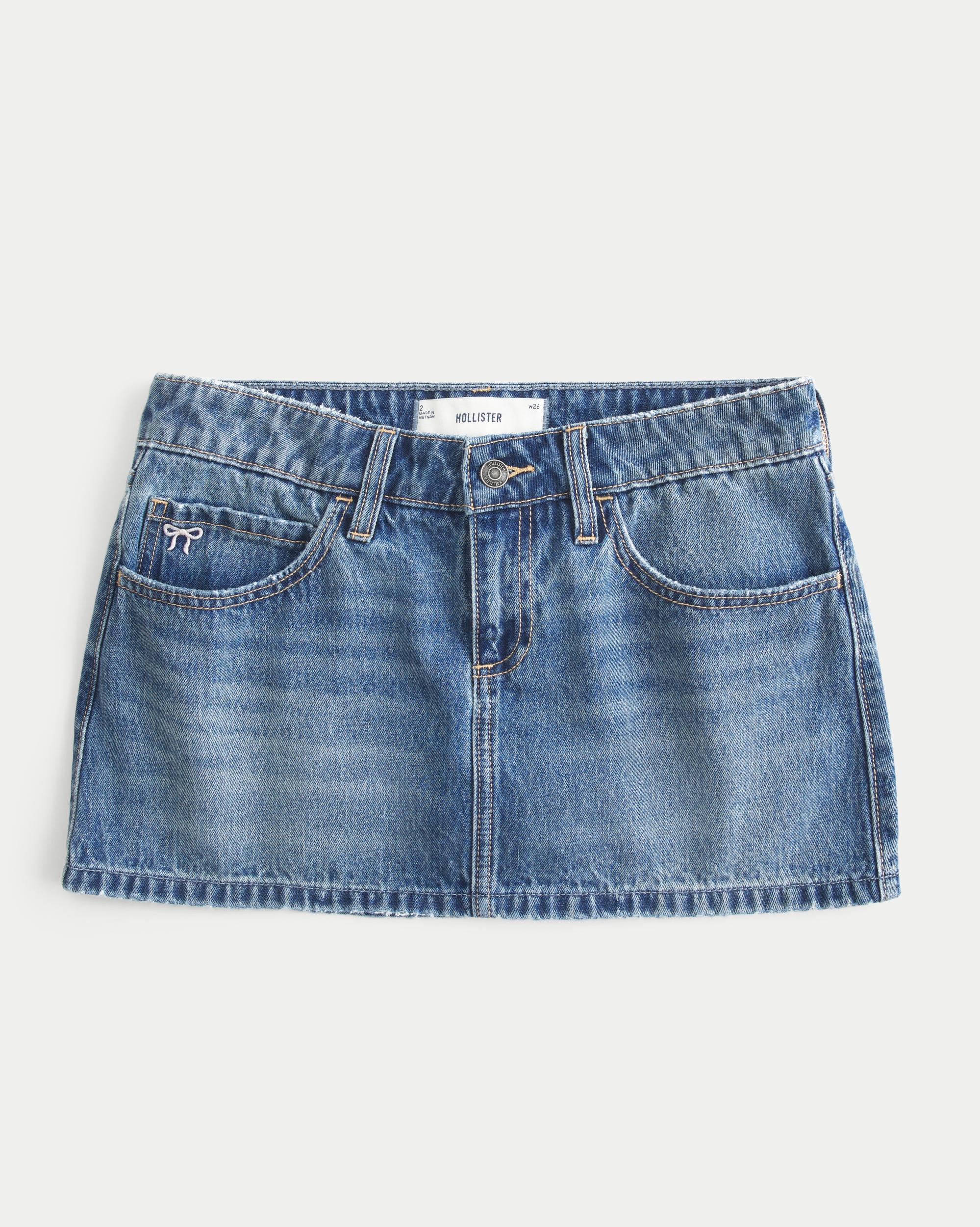 Low-Rise Medium Wash Star Applique Denim Mini Skort Product Image