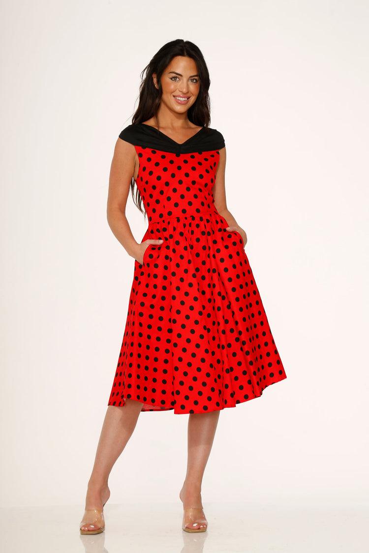Red & Black Polka Dot Swing Dress Product Image