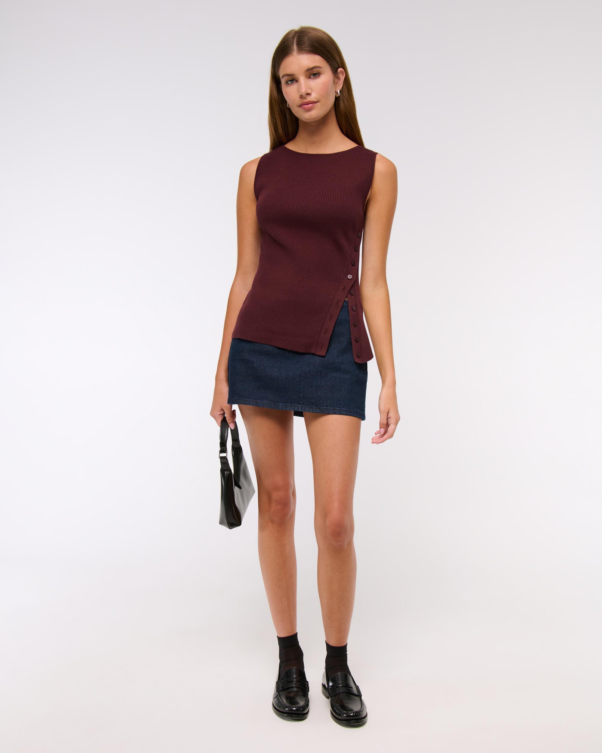 Asymmetrical Button Sweater Tank Product Image