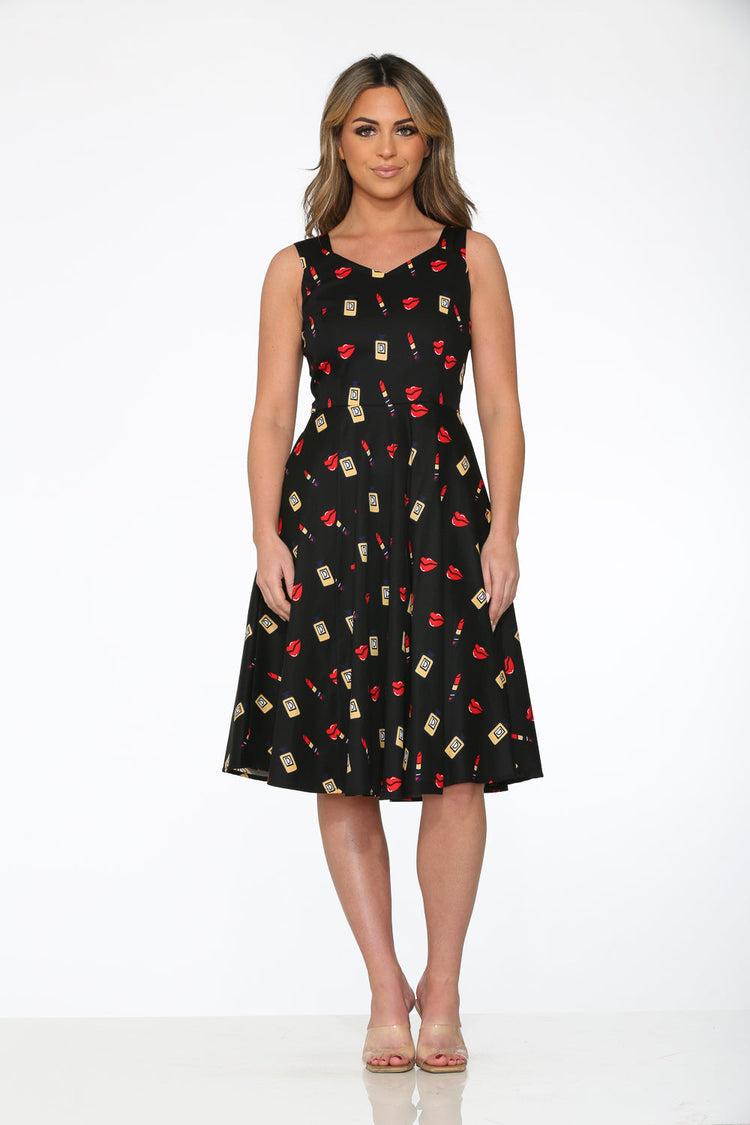 Black Red Lipstick Swing Dress Product Image