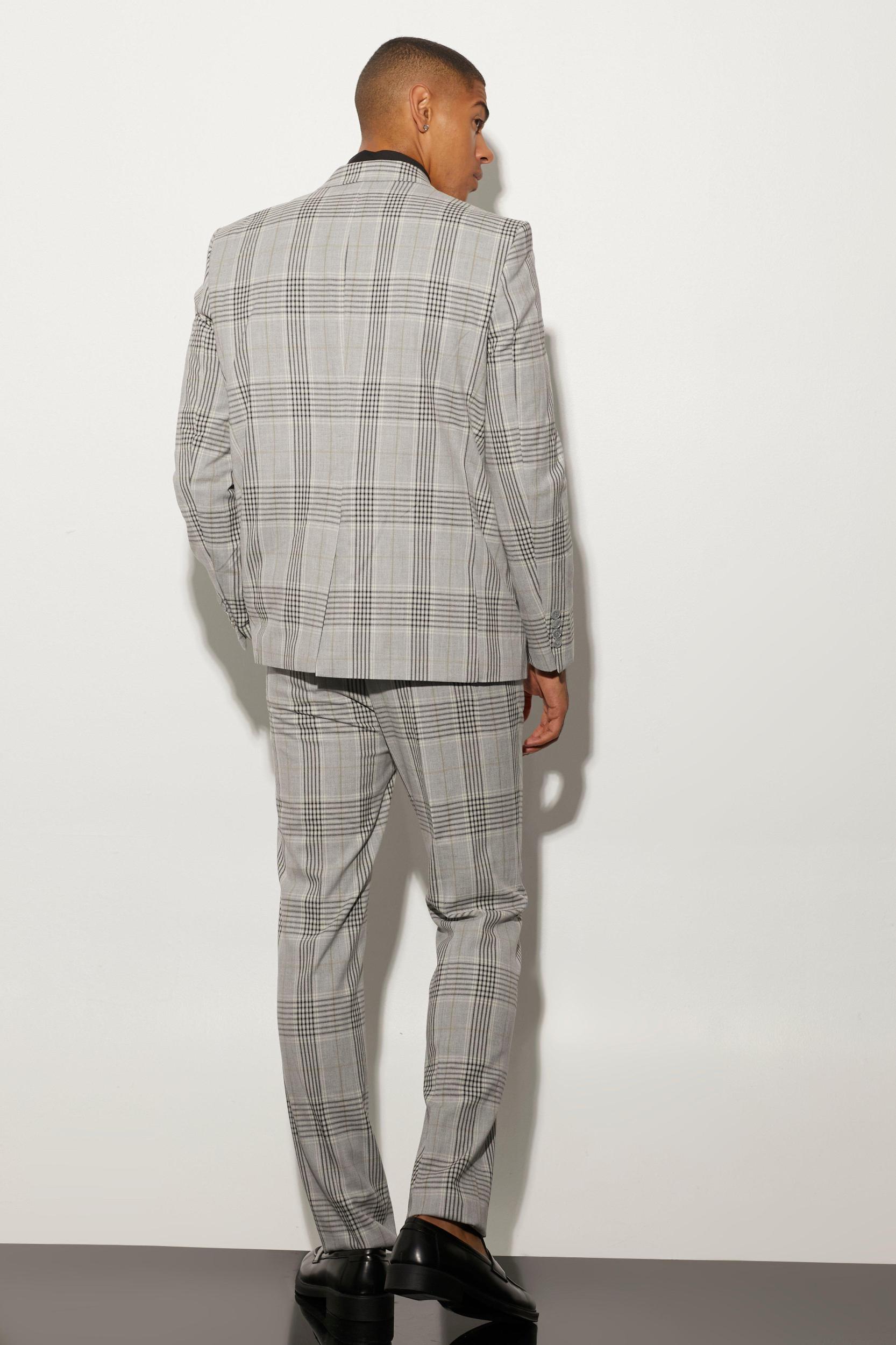 Oversized Boxy Plaid Contrast Stitch Jacket | boohooMAN USA Product Image