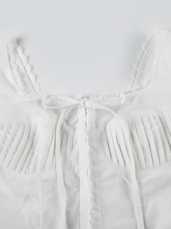 Square Neck Lace Stitching Bowknot Slim Tank Top Product Image