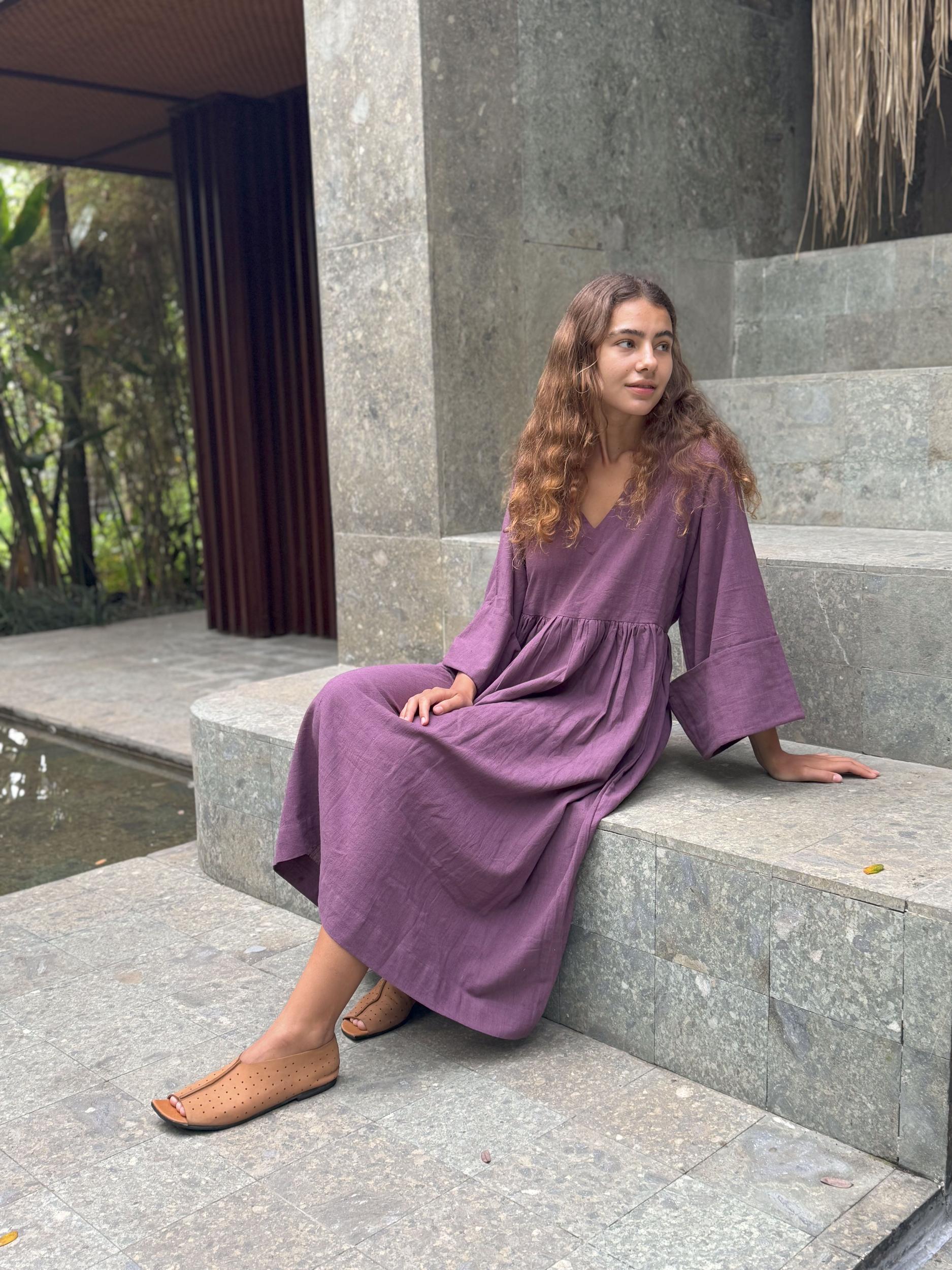 Purple Gathered Dress Product Image