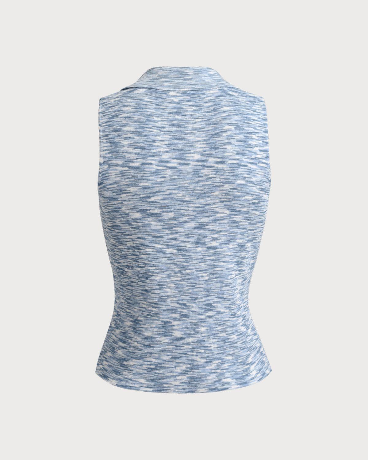 Blue Striped Button Cropped Tank Top Product Image