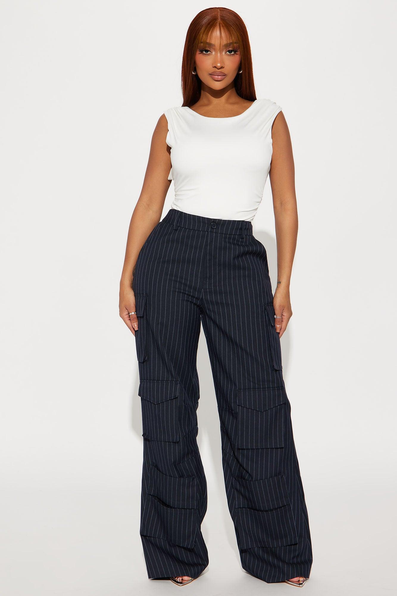 Double Take Pinstripe Cargo Trouser - Navy/combo Product Image