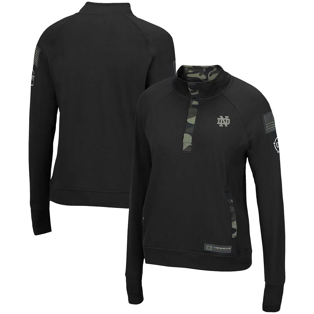 Women's Colosseum Black Notre Dame Fighting Irish OHT Military Appreciation Depth Raglan Quarter-Snap Jacket, Size: Small Product Image