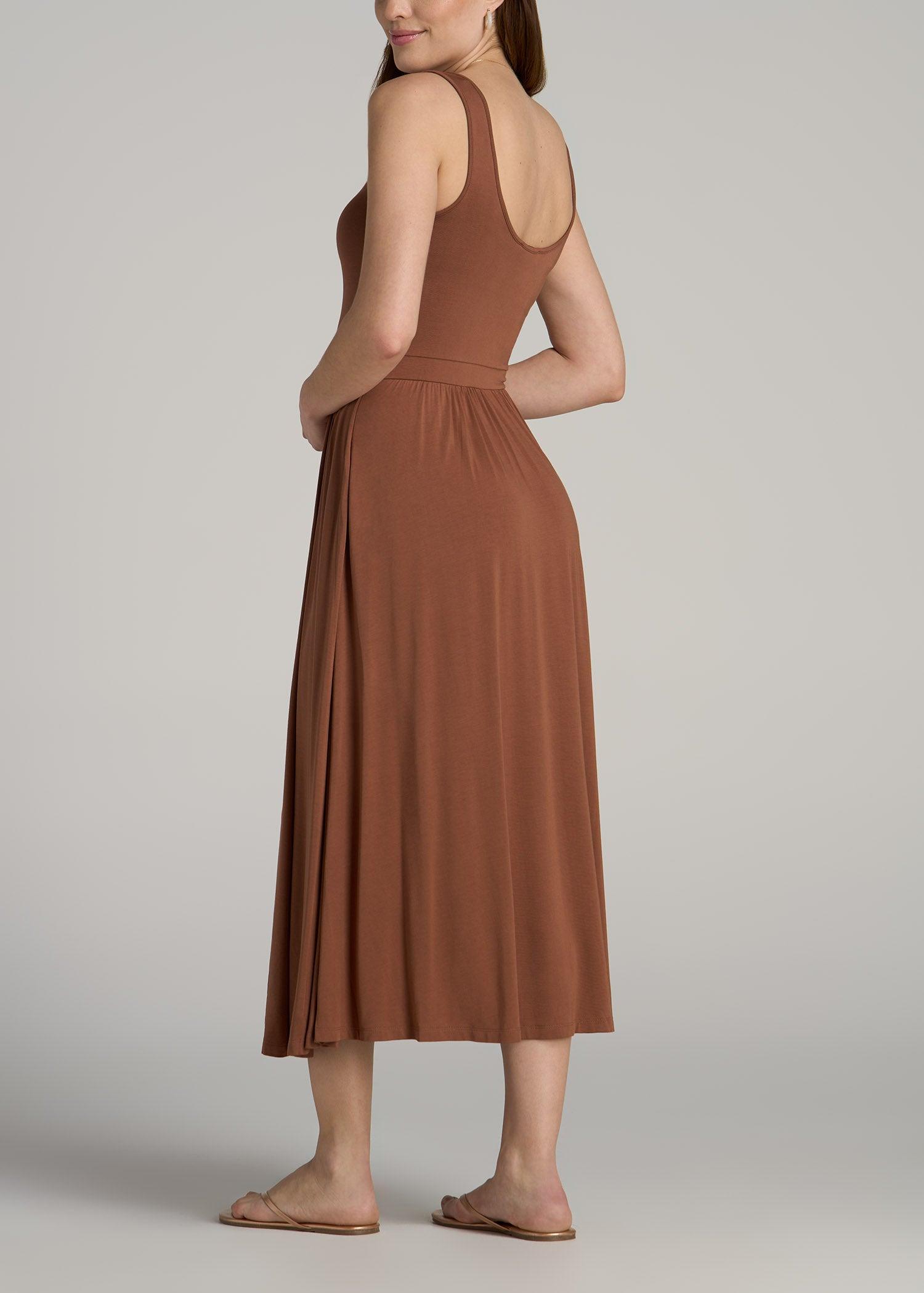Jersey Tank Dress with Pockets for Tall Women in Clay Brown Female Product Image
