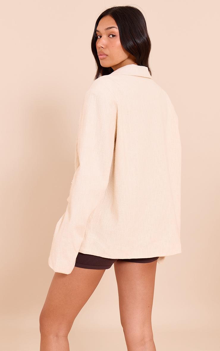 White Linen Look Structured Boxy Blazer Product Image