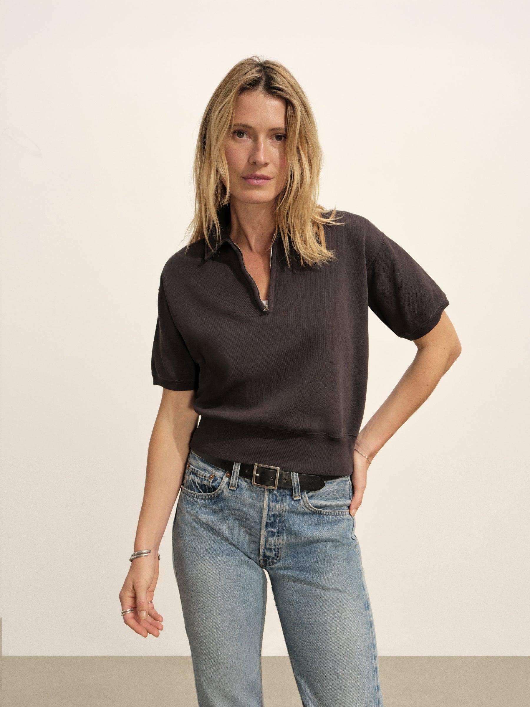 Soft Black Venice Wash Vintage Interloop Short Sleeve Quarter Zip Product Image