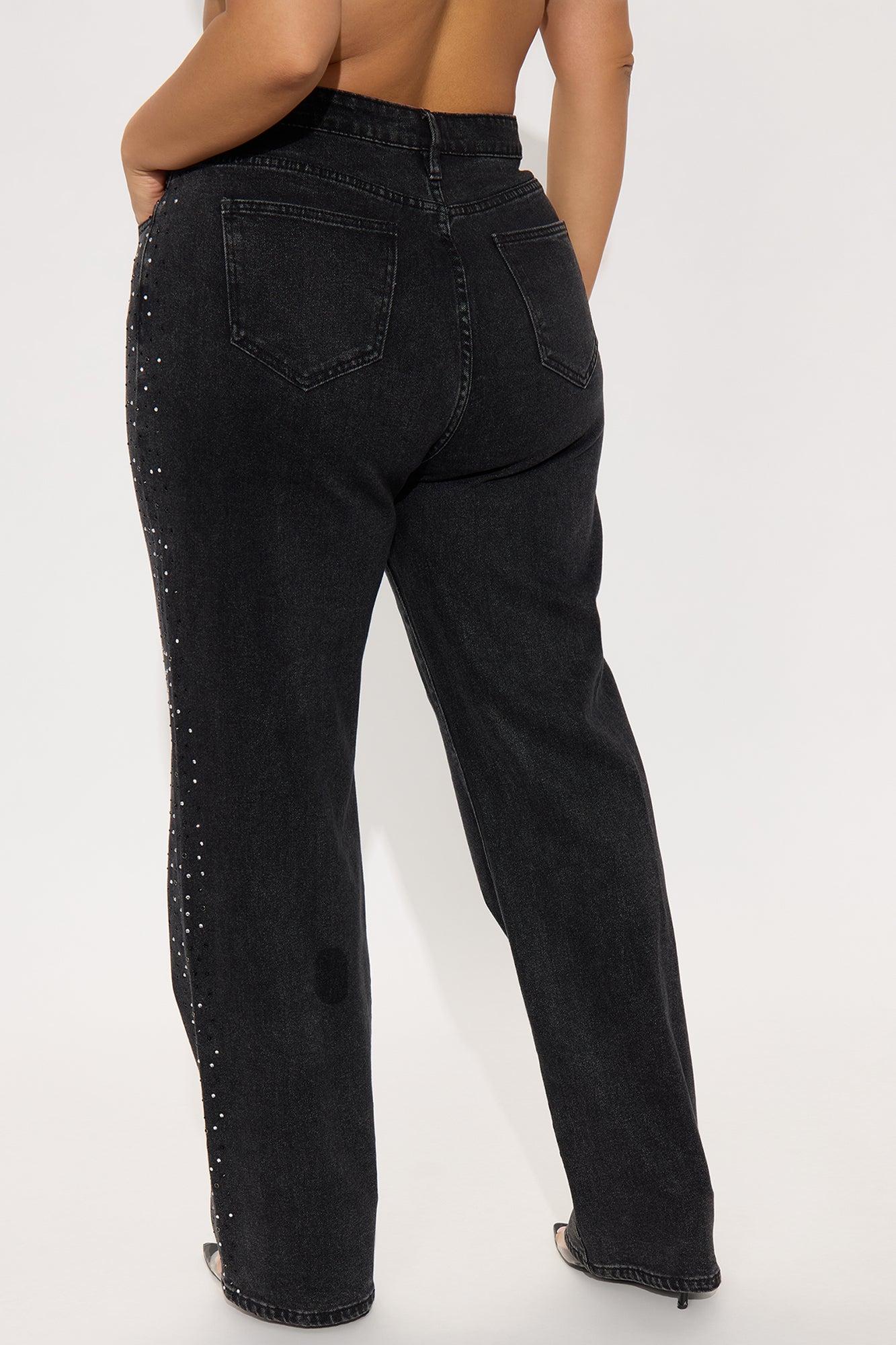 Always Shining Stretch Embellished Straight Leg Jeans - Black Wash Product Image