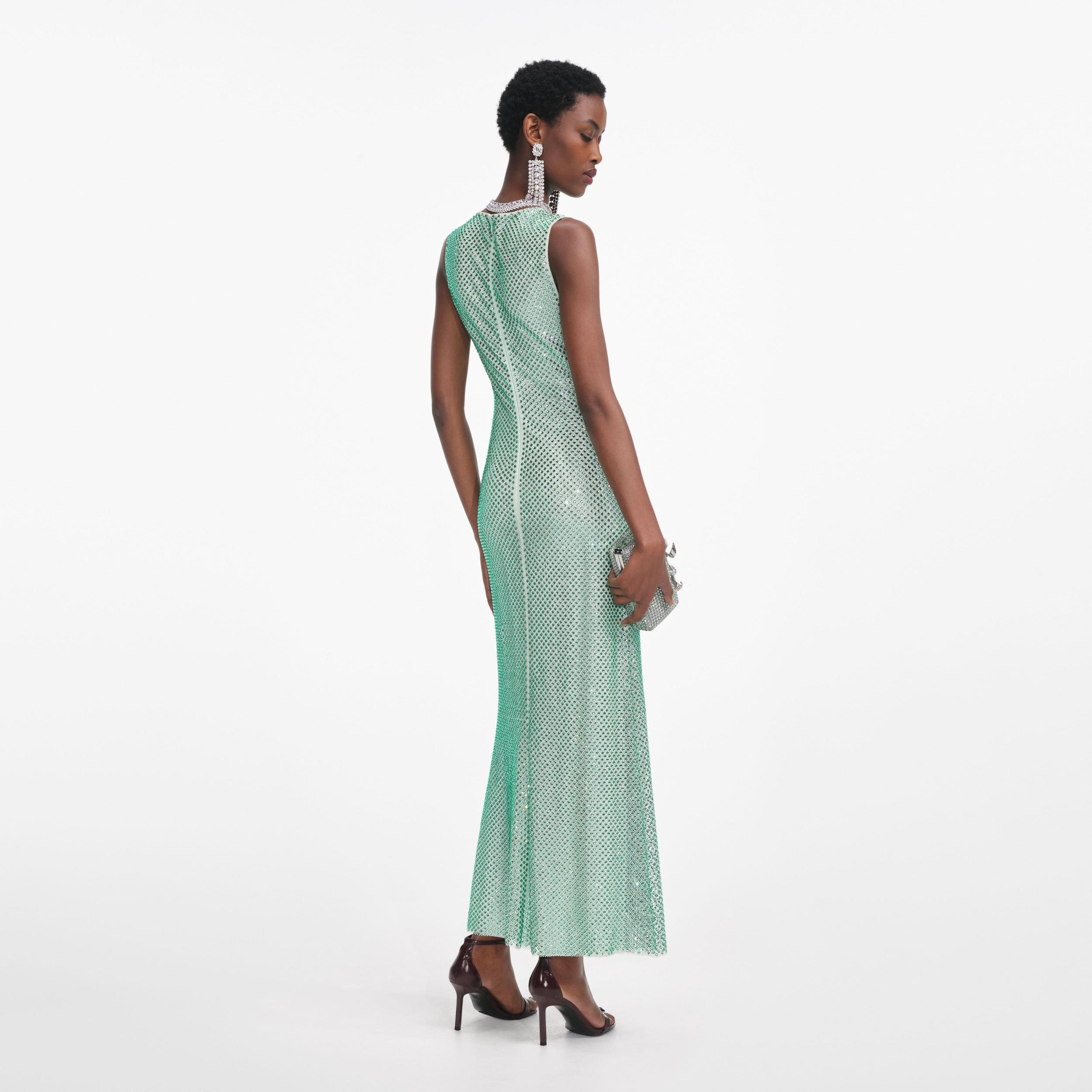 Mint Rhinestone Mesh Midi Dress Product Image
