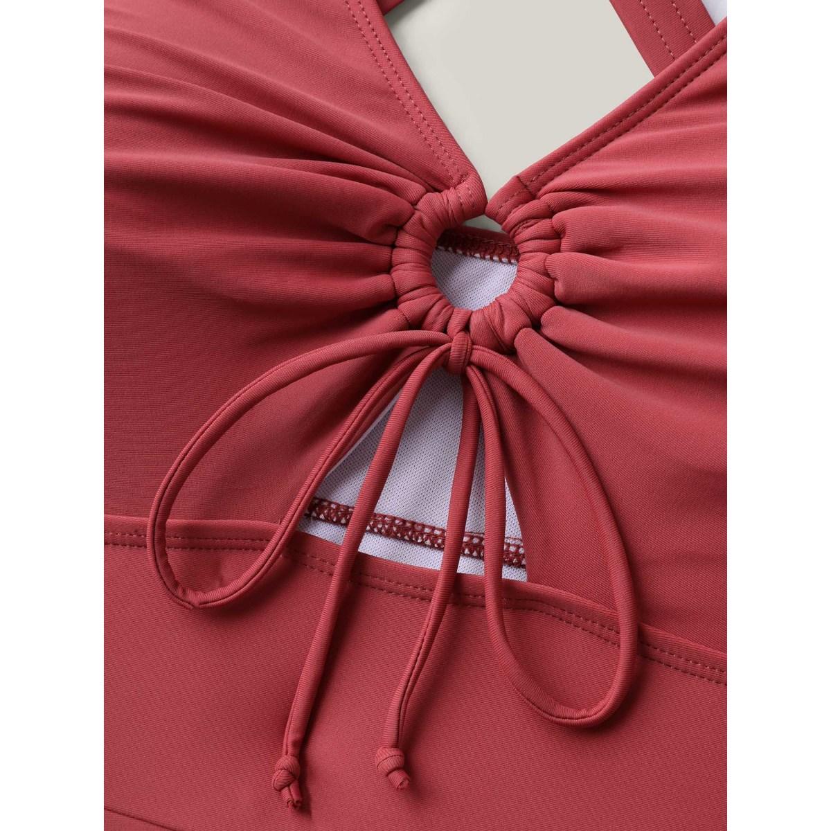 Plus Size Anti-Float Tie Keyhole Swim Dress Women's Swimwear Rust Resort Bodycon V-neck High stretch Curve Swim Dresses BloomChic 18-20/2X Product Image