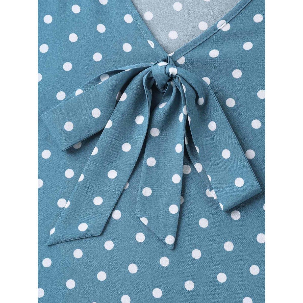 Plus Size Cerulean Polar Print Neck Tie A-Line Blouse Women Elegant Short sleeve V-neck Everyday Blouses BloomChic 22-24/3X Product Image