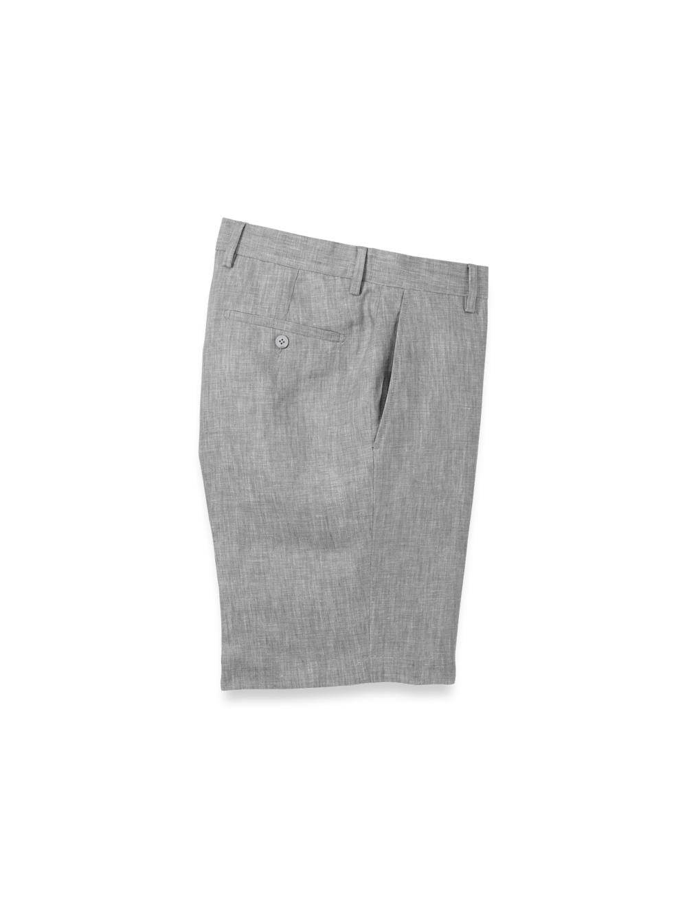 Linen Chambray Twill Flat Front Shorts - Grey Product Image