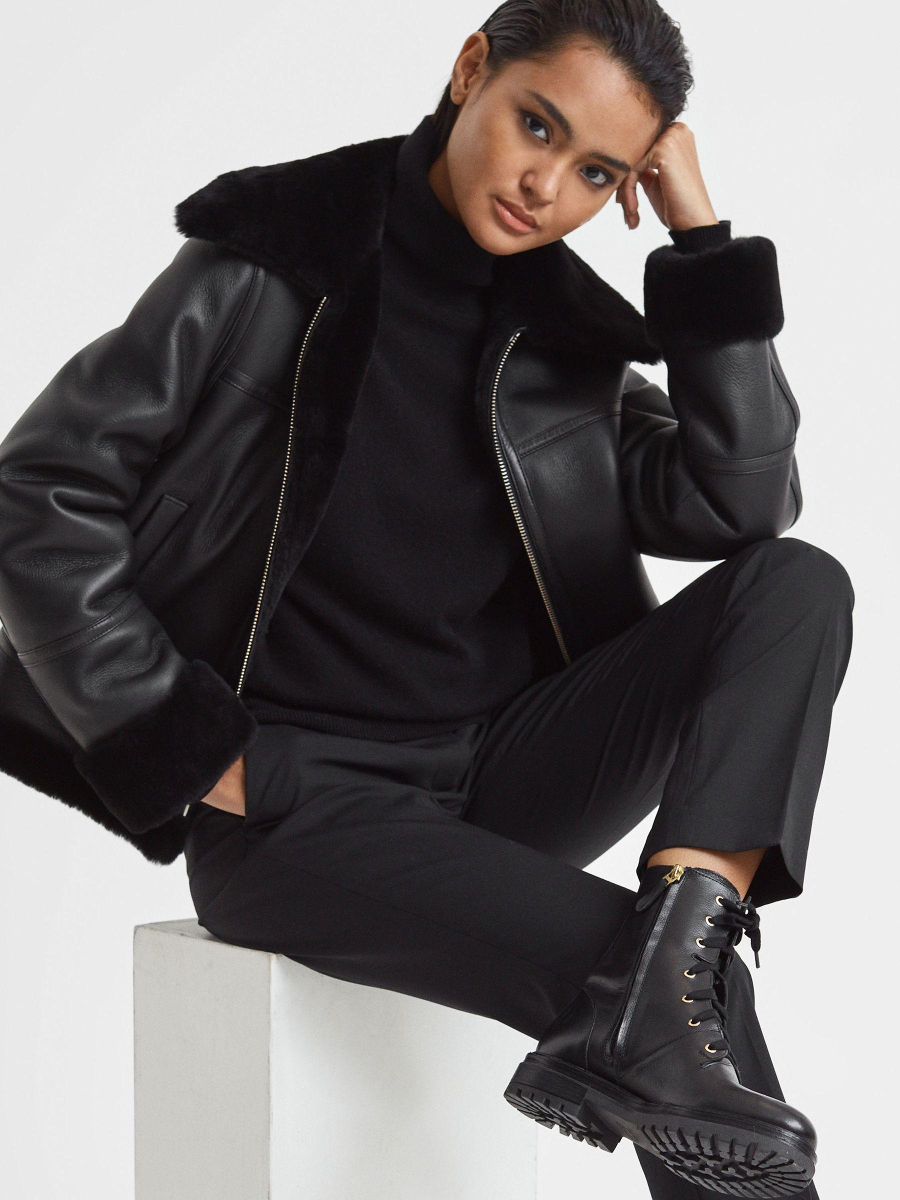 Leather Lace-Up Boots in Black Product Image