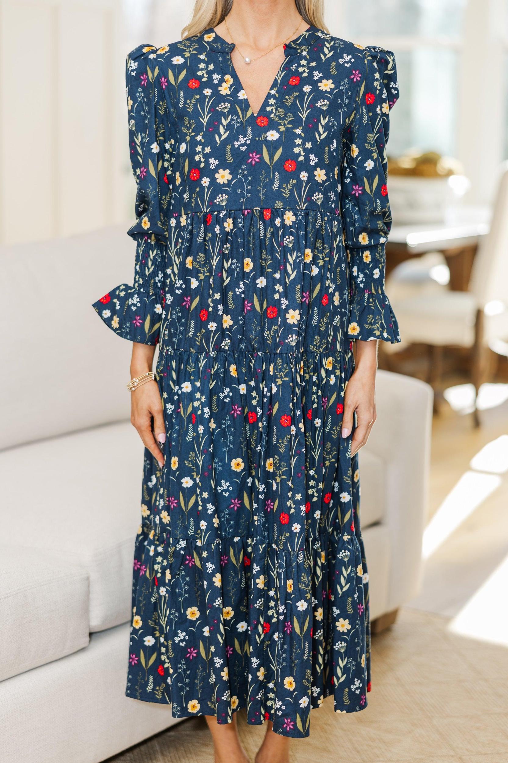 NURSING COLLECTION: What A Surprise Navy Floral Midi Dress Female Product Image