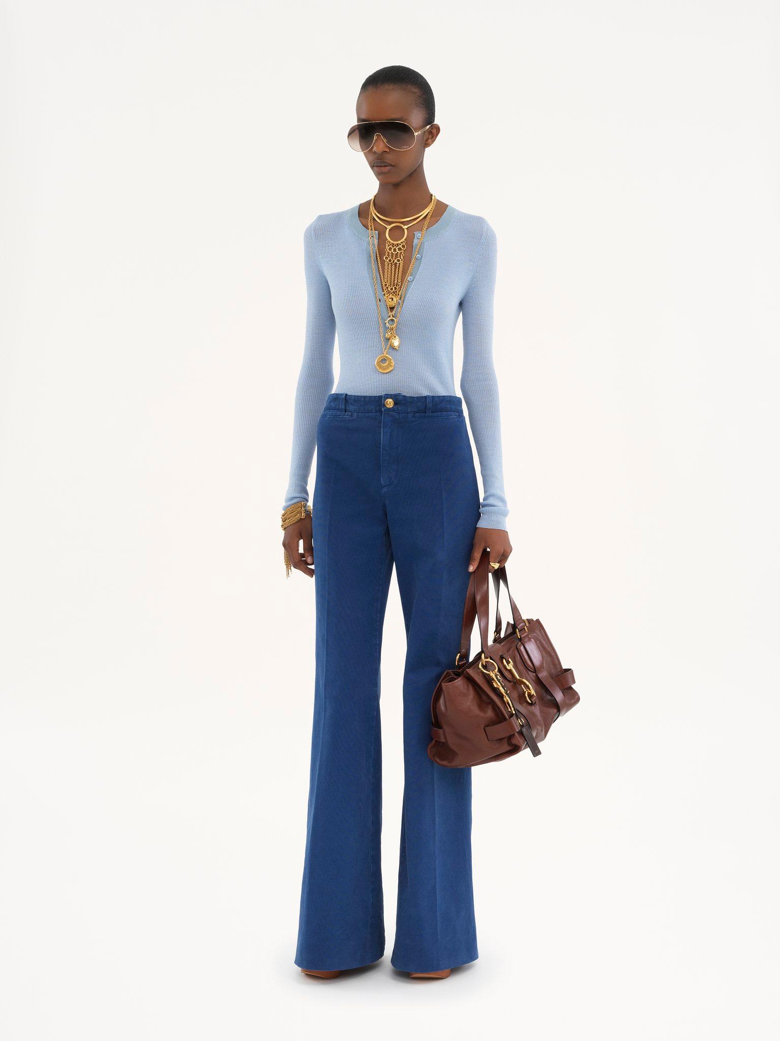 Flared tailored pants in cotton canvas Product Image