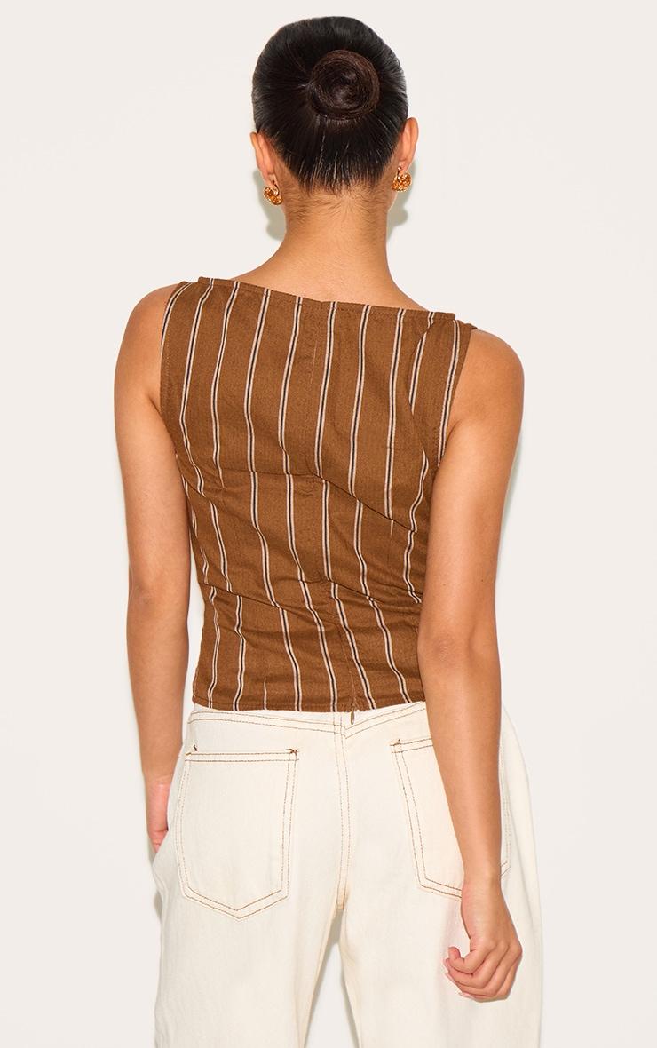 Petite Chocolate Woven Pinstripe Boatneck Top Product Image